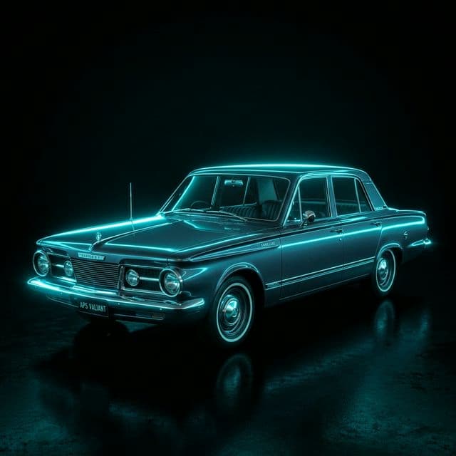 AI-generated illustrative artwork inspired by the Chrysler AP5 Valiant.