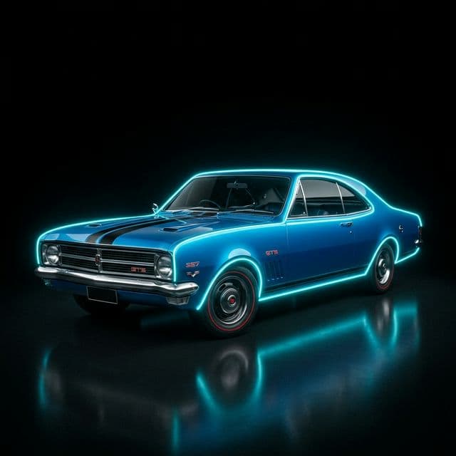 AI-generated illustrative artwork inspired by the Holden HK Monaro.