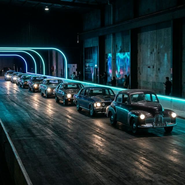 AI-generated illustrative artwork inspired by the a mixed-era convoy spanning first-built milestones through final-era icons.